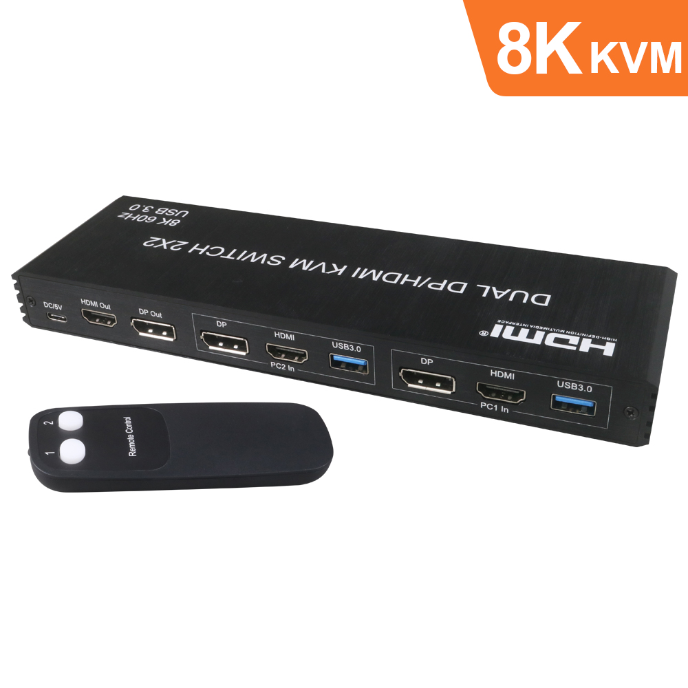 伽利略 8K HDMI/DP KVM 電子式切換器 2埠